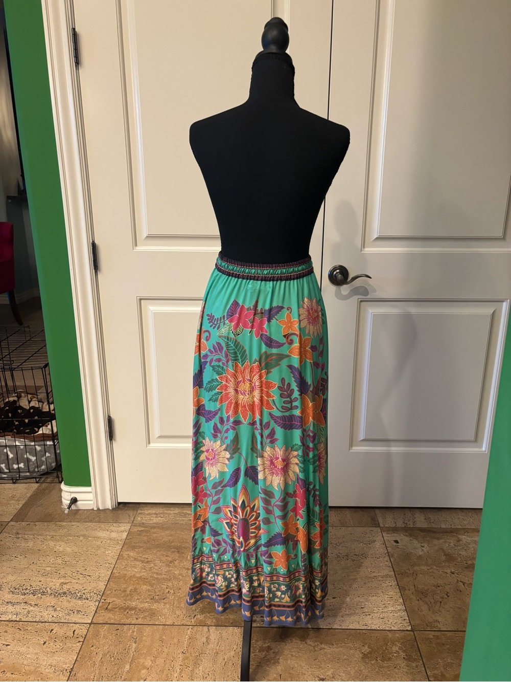 NATURAL LIFE Teal Floral Tiered Maxi Skirt - Picture 3 of 3